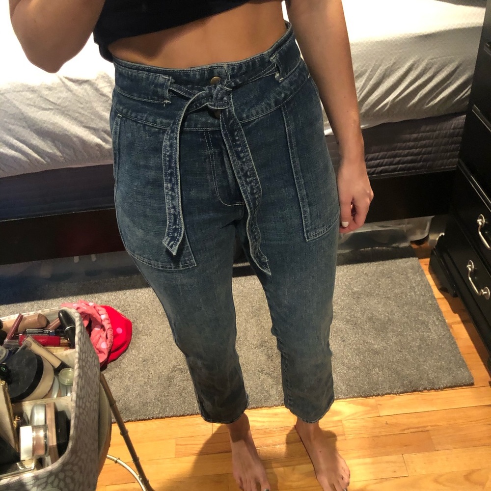 High waisted Abercrombie front tie jeans